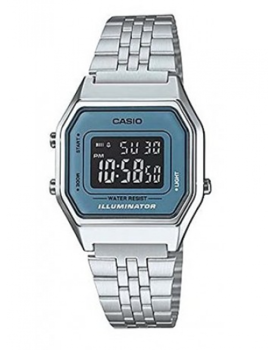 Casio Relógio Digital Vintage LA680WA-2BDF Prata e Azul