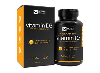 Sports Research Vitamin D3 with Organic Coconut Oil 360 Capsulas