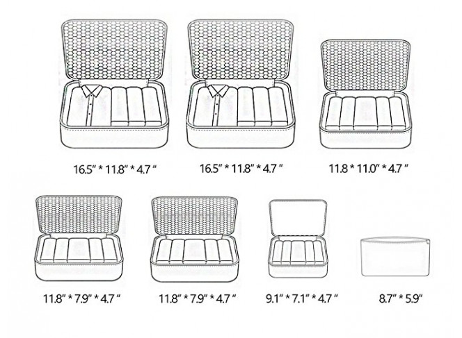 Travel Organizers 7 Set,Mesh Clothes Bags Durable Luggage Packing Cubes with Bra Shoe Bag