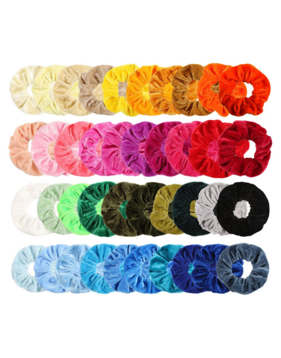 Kit Scrunchies Prendedor de Cabelo Elástico de Veludo (Contém 40)