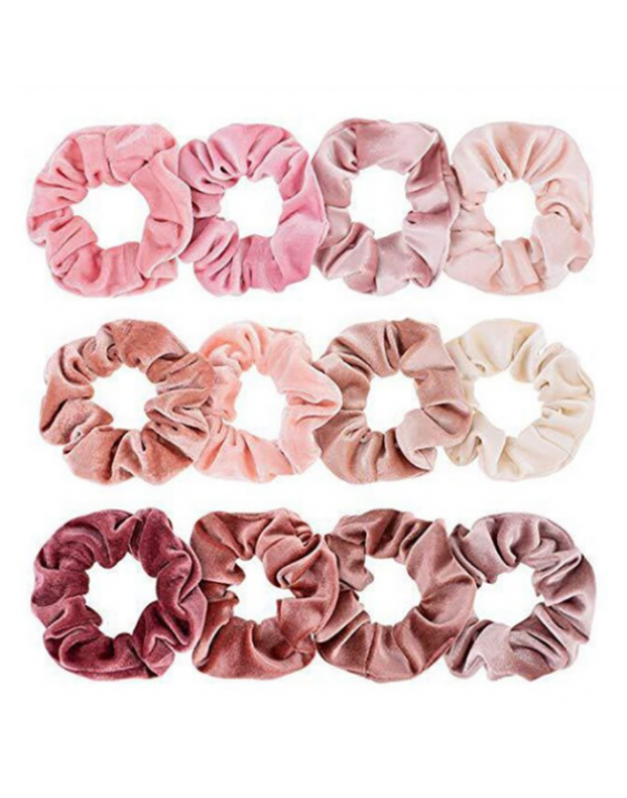 Kit Scrunchies Prendedor de Cabelo Elástico de Veludo Rose (Contém 12)