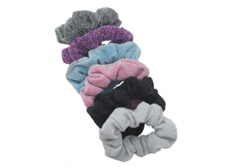 Kit Scrunchies Prendedor de Cabelo Elástico Glitter (Contém 6) Kit Scrunchies Prendedor de Cabelo Elástico Glitter (Contém 6)