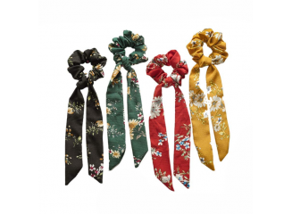 Kit Scrunchies Prendedor De Cabelo Elástico Floral Com Laço (Contém 5) Kit Scrunchies Prendedor De Cabelo Elástico Floral Com Laço (Contém 5)