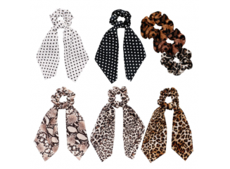 Kit Scrunchies Scarf Prendedor De Cabelo Elástico Animal Print com Laço (Contém 8) Kit Scrunchies Scarf Prendedor De Cabelo Elástico Animal Print com Laço (Contém 8)