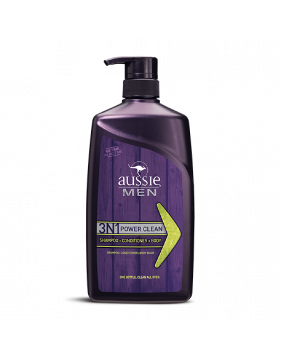 Aussie MEN 3 em 1 Power Clean Shampoo + Condicionador + Sabonete 865ml