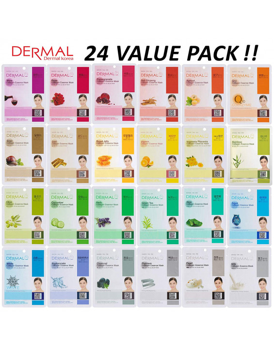 Dermal Kit Coleção de Máscaras Faciais de Colágeno Sheet Mask (Contém 24)