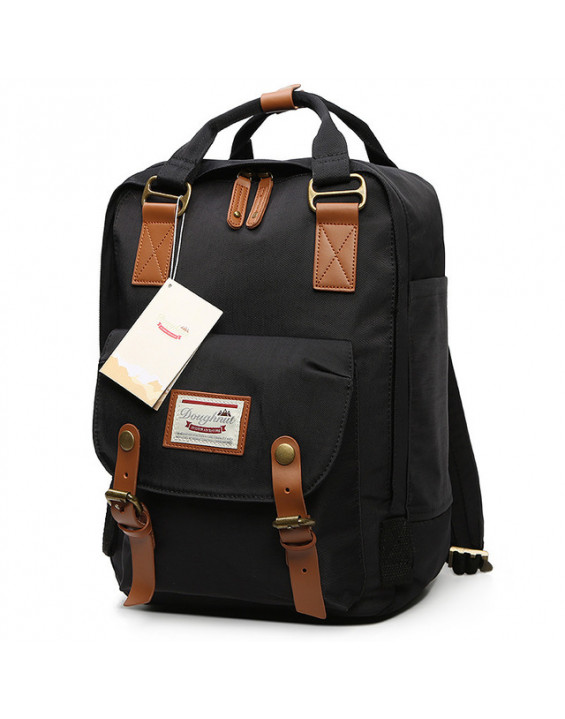 BYDI Mochila Preta Detalhes em Couro 