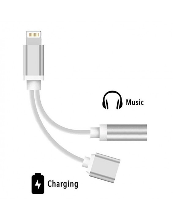 BYDI Cabo Duo Adaptador para iPhone Entrada para Fone de Ouvido + Carregador