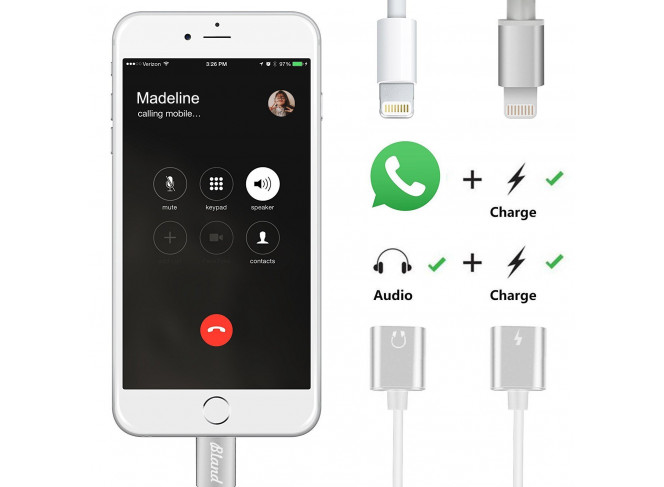 BYDI Cabo Duo Adaptador IPhone (Entrada Fone De Ouvido + Carregador Lightning Splitter)