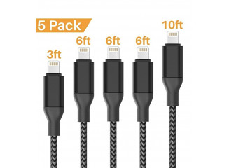 BYDI Kit Cabo USB de Nylon Carregador Lightning para iPhone (5 unidades)