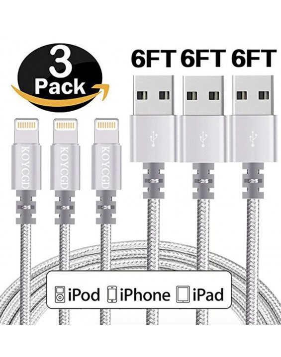 BYDI Kit Cabo USB de Nylon Carregador Lightning para iPhone (3 unidades)