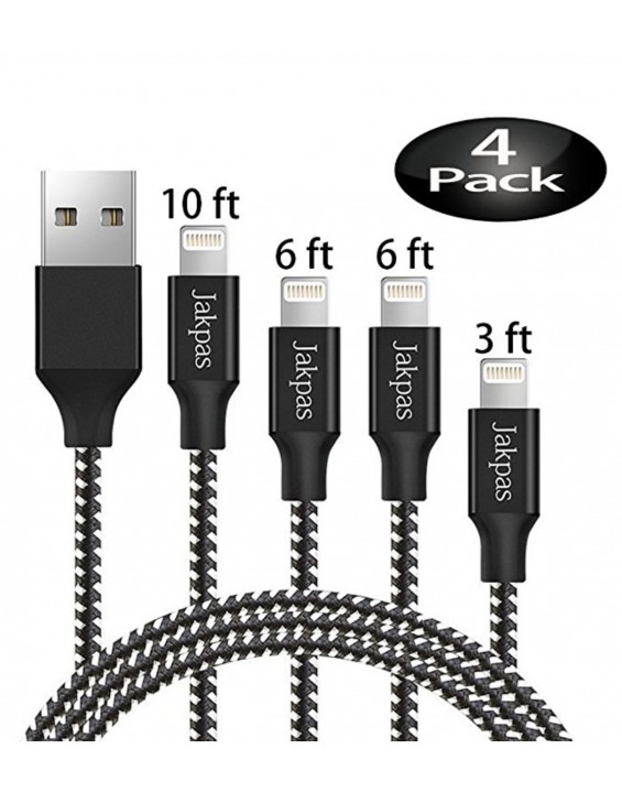 BYDI Kit Cabo USB de Nylon Carregador Lightning para iPhone (4 unidades)