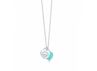 Tiffany & Co. Mini Double Heart Tag Pendant Cordao Colar