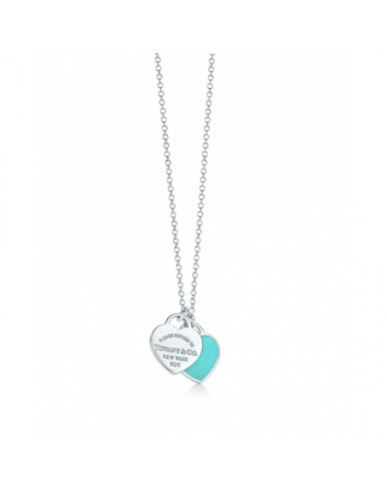 Tiffany & Co. Mini Double Heart Tag Pendant Cordao Colar Tiffany & Co. Mini Double Heart Tag Pendant Cordao Colar