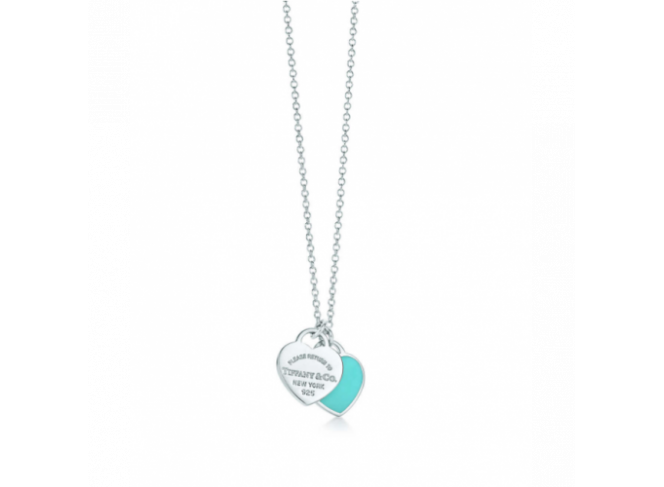 Tiffany & Co. Mini Double Heart Tag Pendant Cordao Colar Tiffany & Co. Mini Double Heart Tag Pendant Cordao Colar