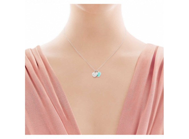 Tiffany & Co. Mini Double Heart Tag Pendant Cordao Colar Tiffany & Co. Mini Double Heart Tag Pendant Cordao Colar