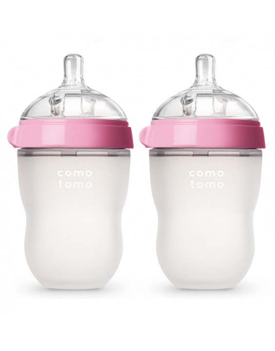 Comotomo Kit Mamadeira Copo Infantil Rosa 236ml (Contém 2)