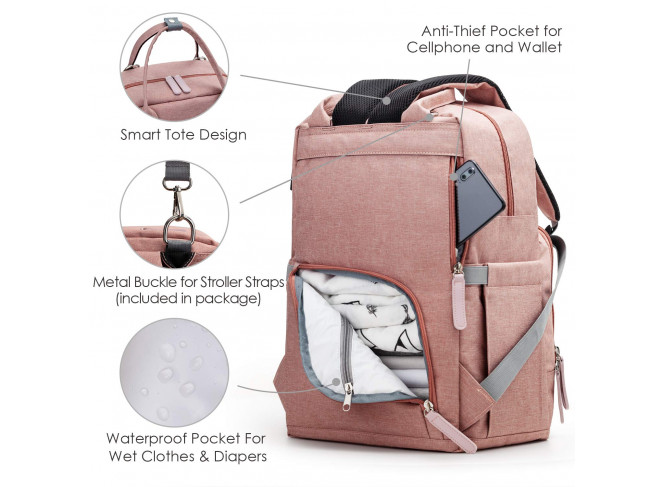 Upsimples Mochila de Maternidade Multifuncional Rosa Upsimples Mochila de Maternidade Multifuncional Rosa