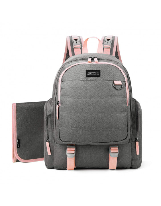 Mommore Mochila de Maternidade Multifuncional Cinza e Rosa
