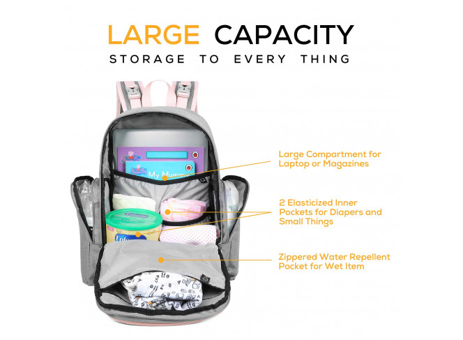 Mommore Mochila de Maternidade Multifuncional Cinza e Rosa
