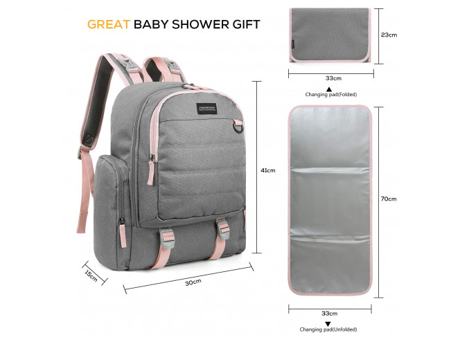 Mommore Mochila de Maternidade Multifuncional Cinza e Rosa