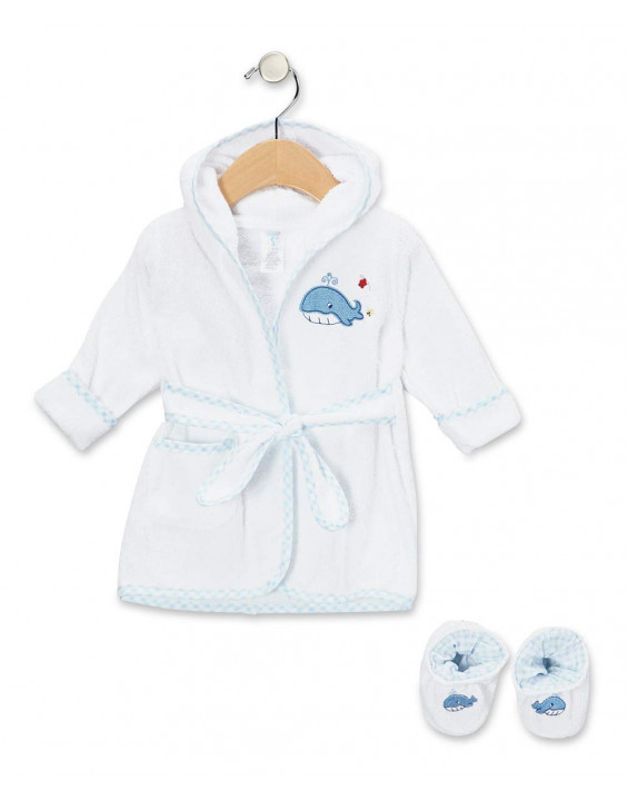 Spasilk Kit Robe de Banho Infantil com Sapatinhos Baleia 0-9 Meses