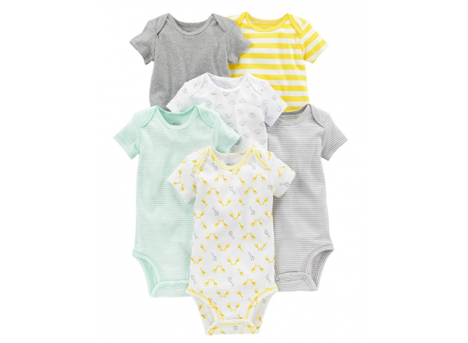 Carter's Kit Body Cinza e Amarelo Simple Joys (Contém 6)