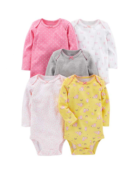 Carter's Kit Body Feminino Amarelo e Rosa Simple Joys (Contém 5)
