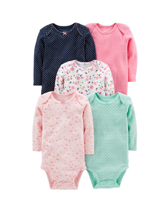 Carter's Kit Body Feminino Rosa e Verde Simple Joys (Contém 5)