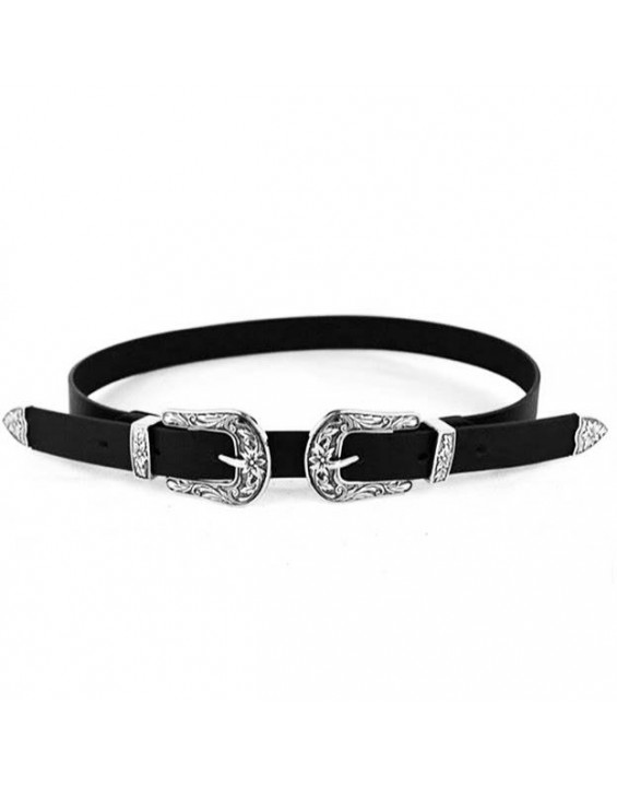 Cinto Boho Fivela Dupla Prata com Elástico