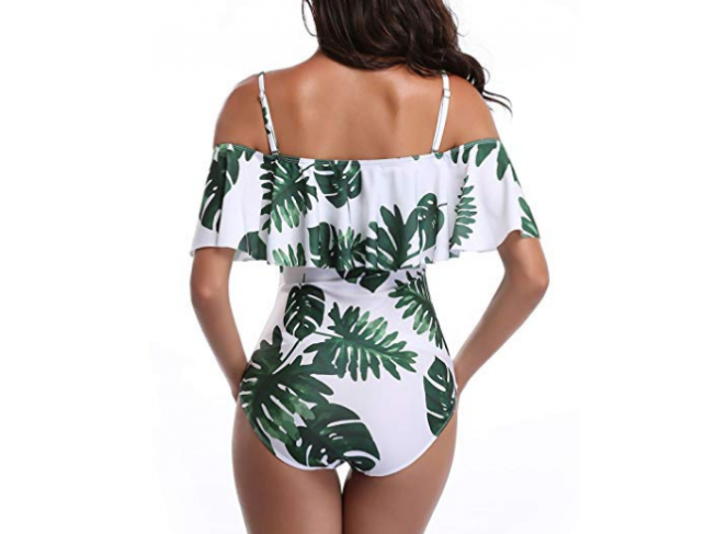 Maiô Branco Ciganinha Estampa Folhagem Verde