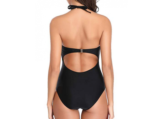 Maiô Preto Liso Halter Trançado