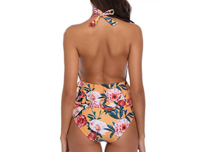 Maiô Amarelo Peplum Estampa Floral Tropical