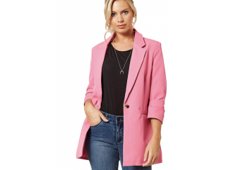 Blazer Alfaiataria Alongado Rosa 