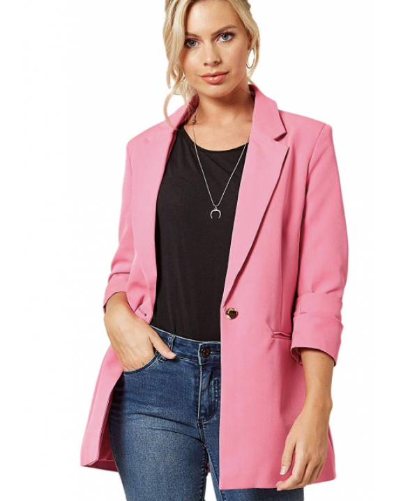 Blazer Alfaiataria Alongado Rosa 