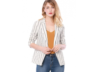 Blazer Casual Branco Listrado
