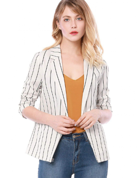 Blazer Casual Branco Listrado