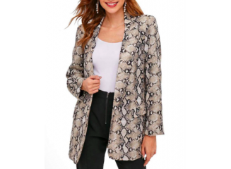 Blazer Casual Animal Print Cobra Bege