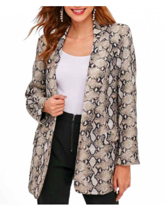 Blazer Casual Animal Print Cobra Bege