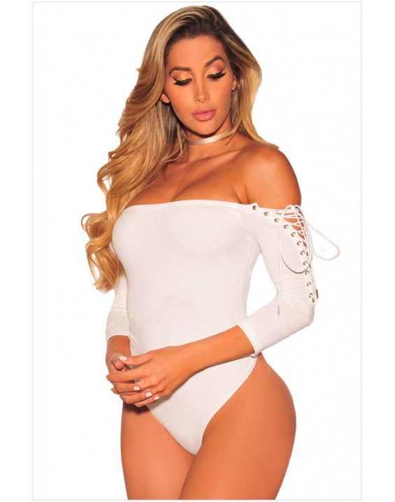 Body Canelado Ombro a Ombro Branco