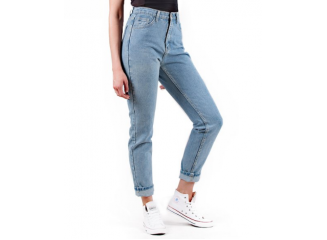 BYDI Calça Mom Jeans Cintura Alta Vintage (Cores)