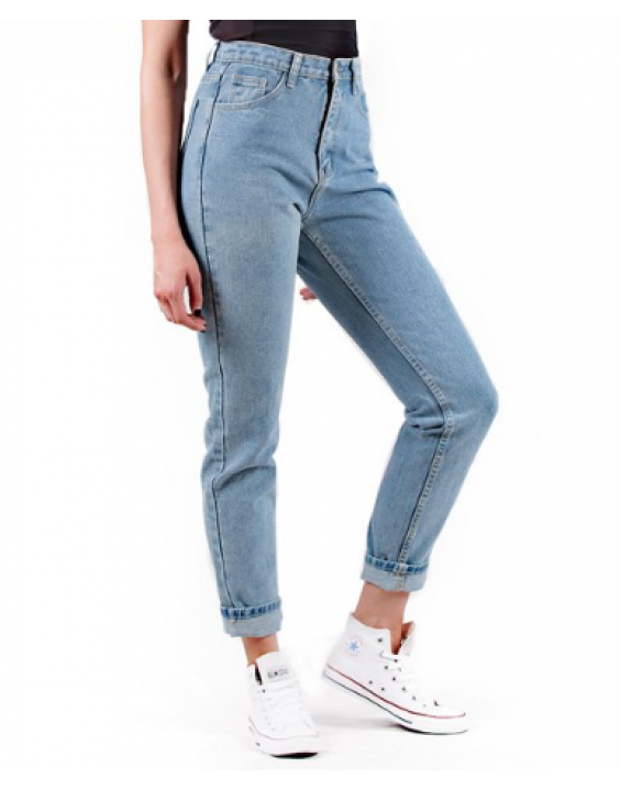 BYDI Calça Mom Jeans Cintura Alta Vintage (Cores)