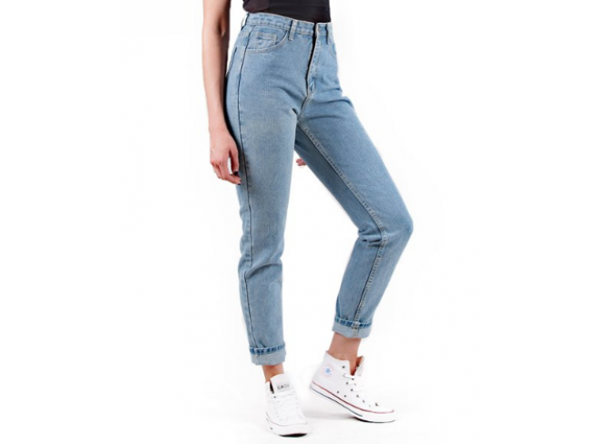BYDI Calça Mom Jeans Cintura Alta Vintage (Cores)