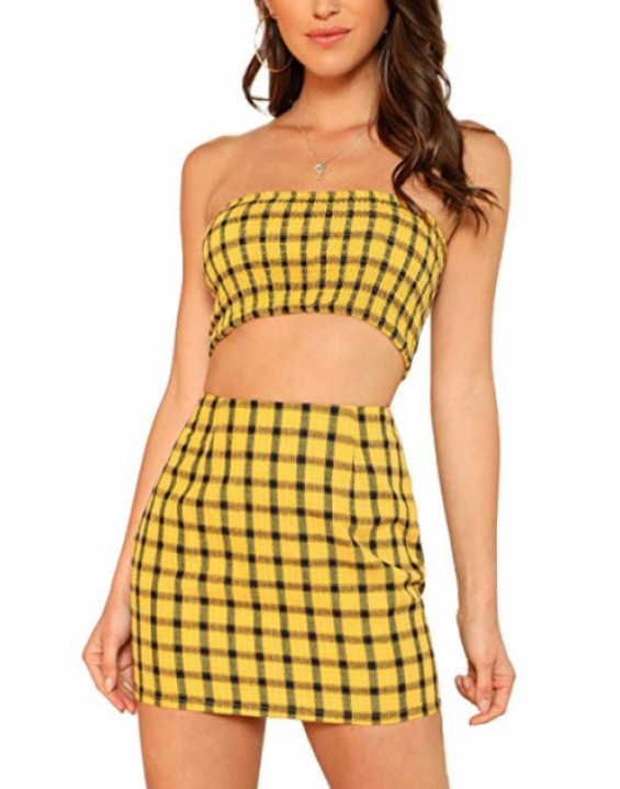 Conjunto Saia e Top Cropped Quadriculado Amarelo Conjunto Saia e Top Cropped Quadriculado Amarelo