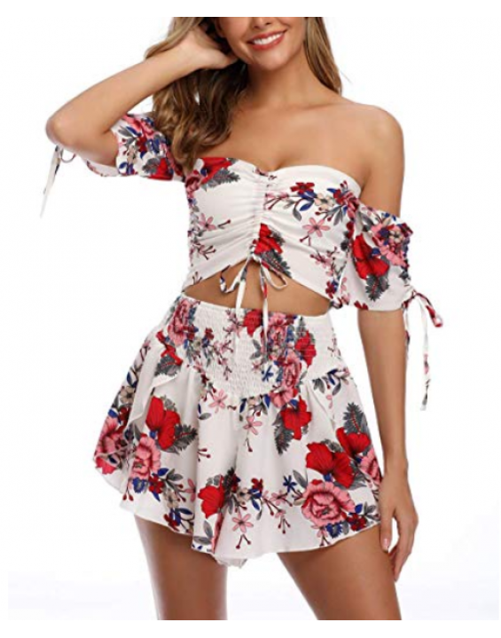 Conjunto Saia e Blusa Cropped Boho Floral Branco Conjunto Saia e Blusa Cropped Boho Floral Branco