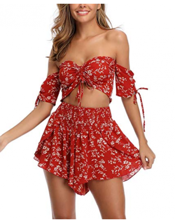 Conjunto Saia e Blusa Cropped Boho Floral Vermelho Conjunto Saia e Blusa Cropped Boho Floral Vermelho