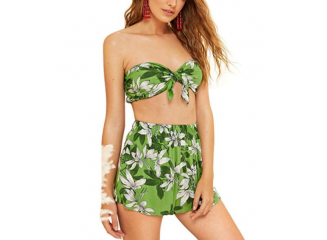 Conjunto Short e Top Floral Verde