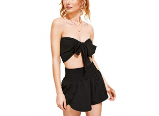 Conjunto Short e Top Cropped Amarração Preto