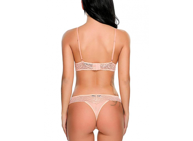 Conjunto Lingerie Calcinha e Sutiã com Aplicação Rosas Rosa Conjunto Lingerie Calcinha e Sutiã com Aplicação Rosas Rosa