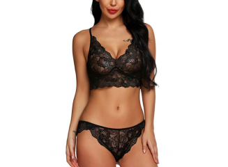 Conjunto Lingerie Calcinha e Sutiã de Renda Preto